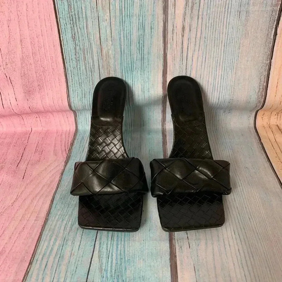 Black charlotte russe open toe slip on high heel sandals square toe - Picture 2 of 9